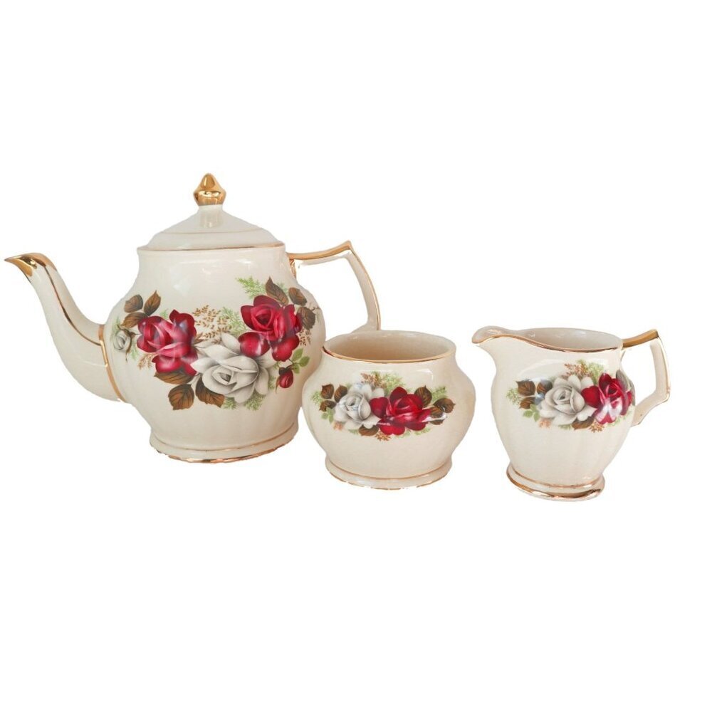Vintage Sadler Teapot Roses 5 Cup  England Tea Pot With Cream & Sugar
